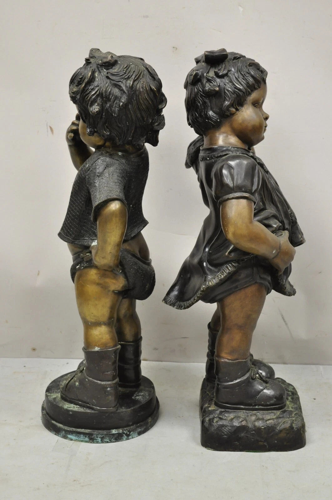 Victorian Style Cast Bronze 29" Little Boy and Girl Statue Figure - a Pair