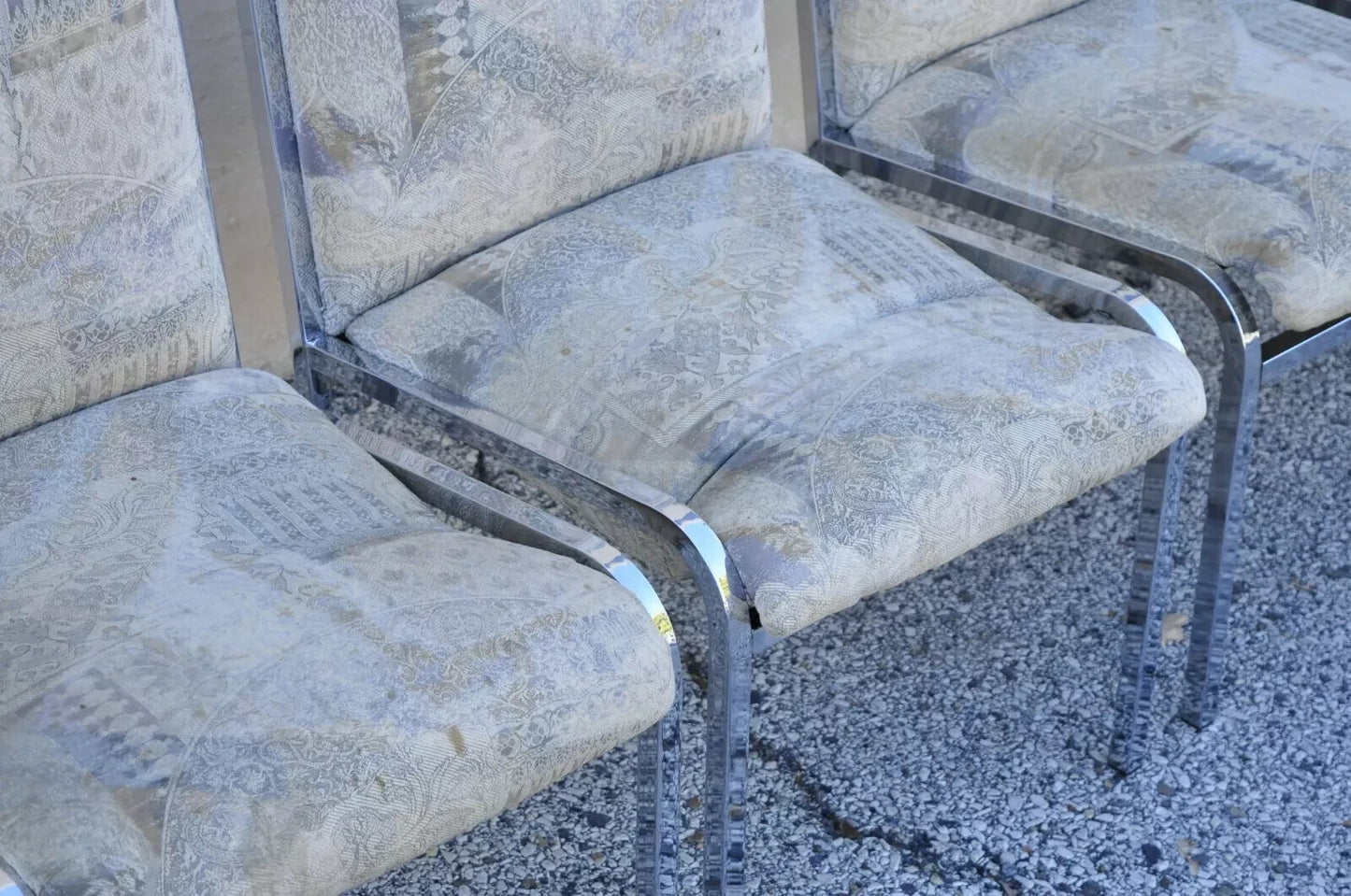 Vintage Mid Century Polished Chrome Frame Rolled Back Dining Chairs - Set of 4