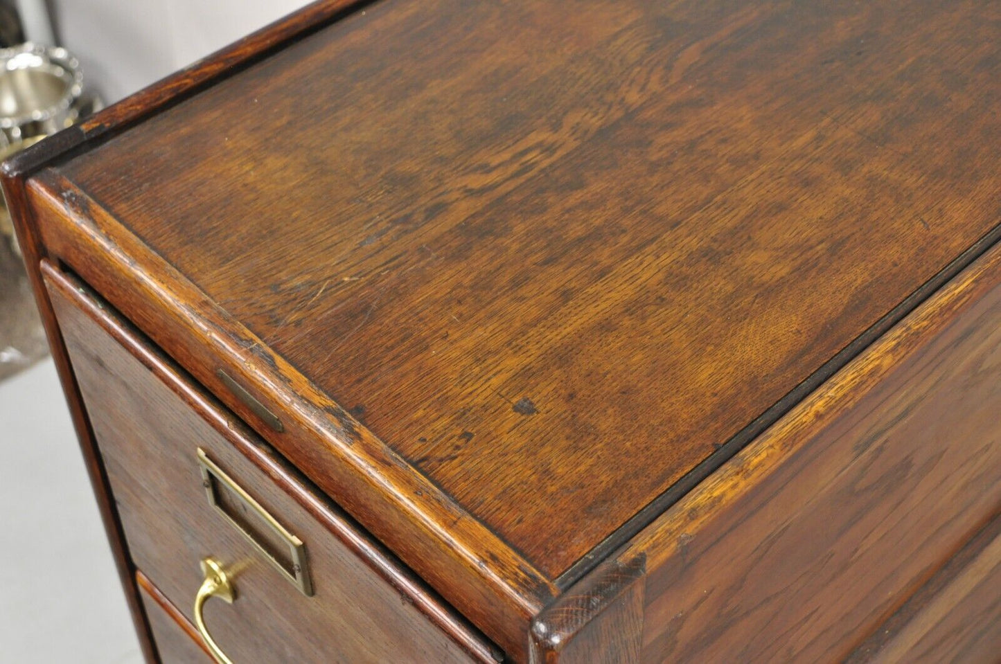 Antique Shaw Walker Quarter Sawn Oak 4 Drawer Arts & Crafts Office File Cabinet