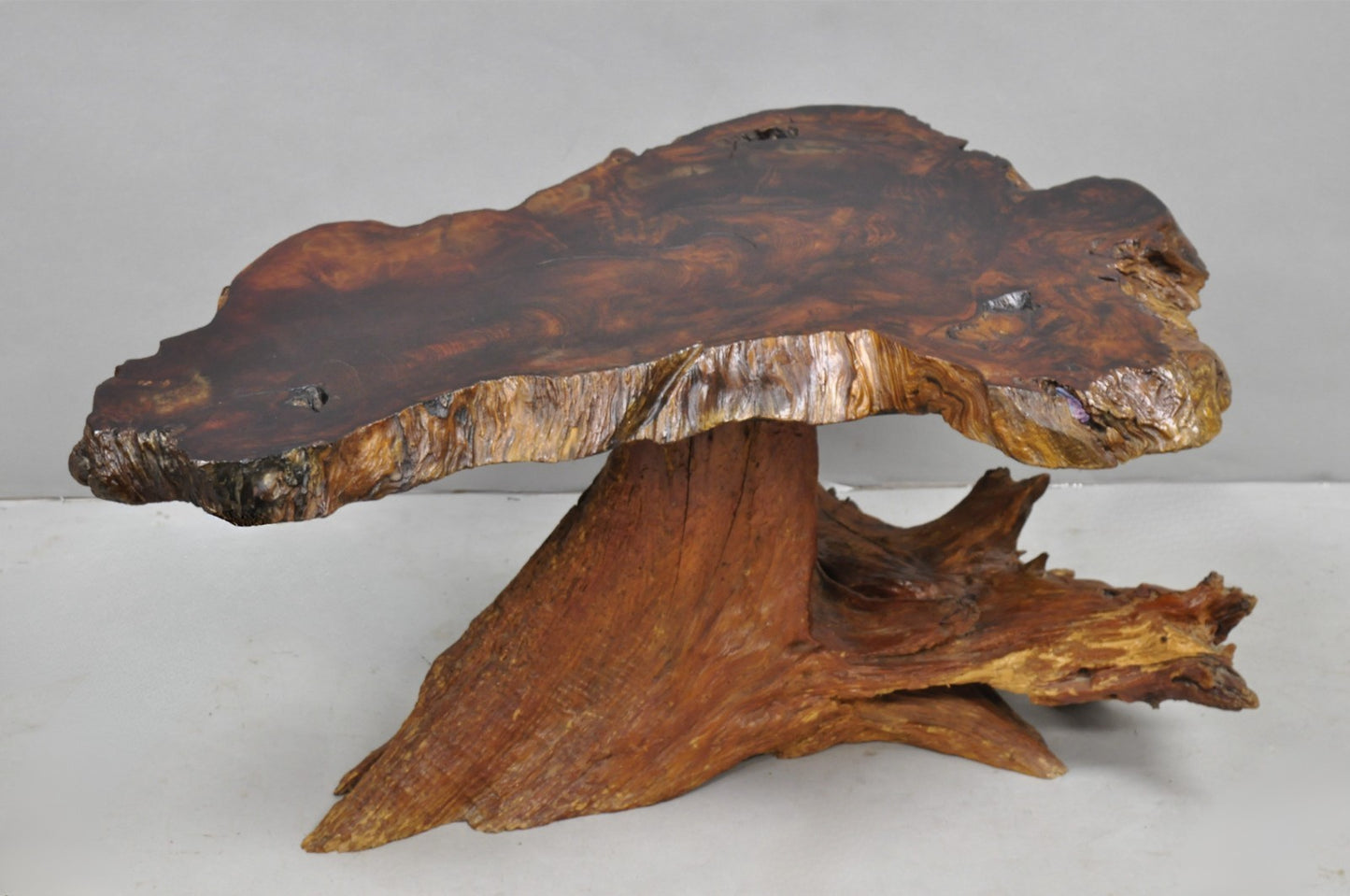 Vintage Mid Century Modern Burl Wood Slab Driftwood Sculptural Coffee Table