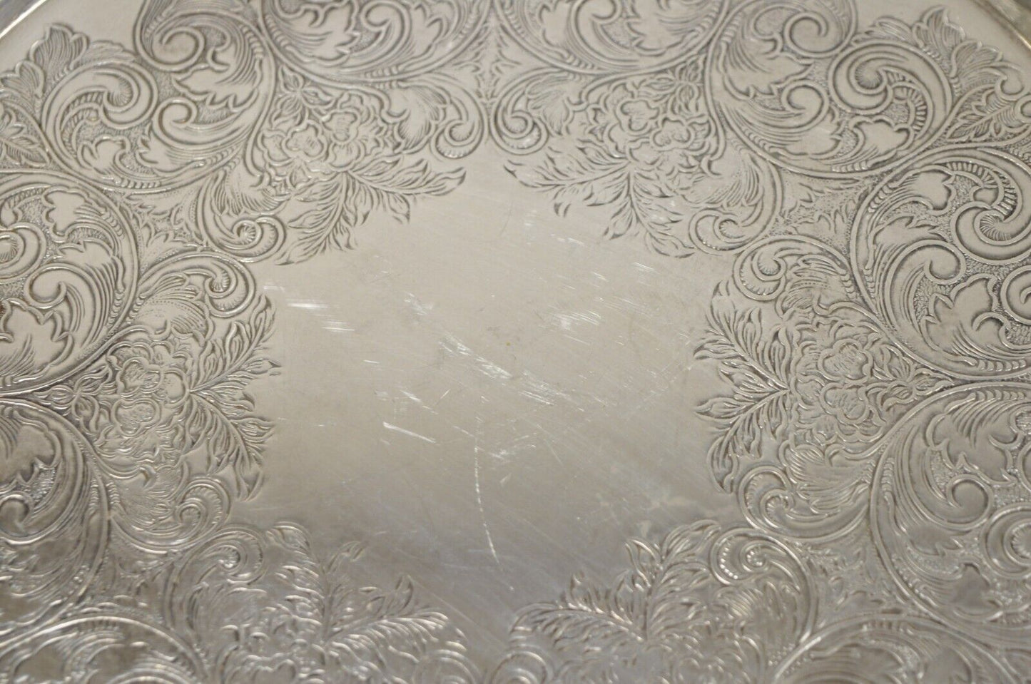 Vintage Home Decorators Inc Silver Plated Pierced Gallery Round Serving Tray