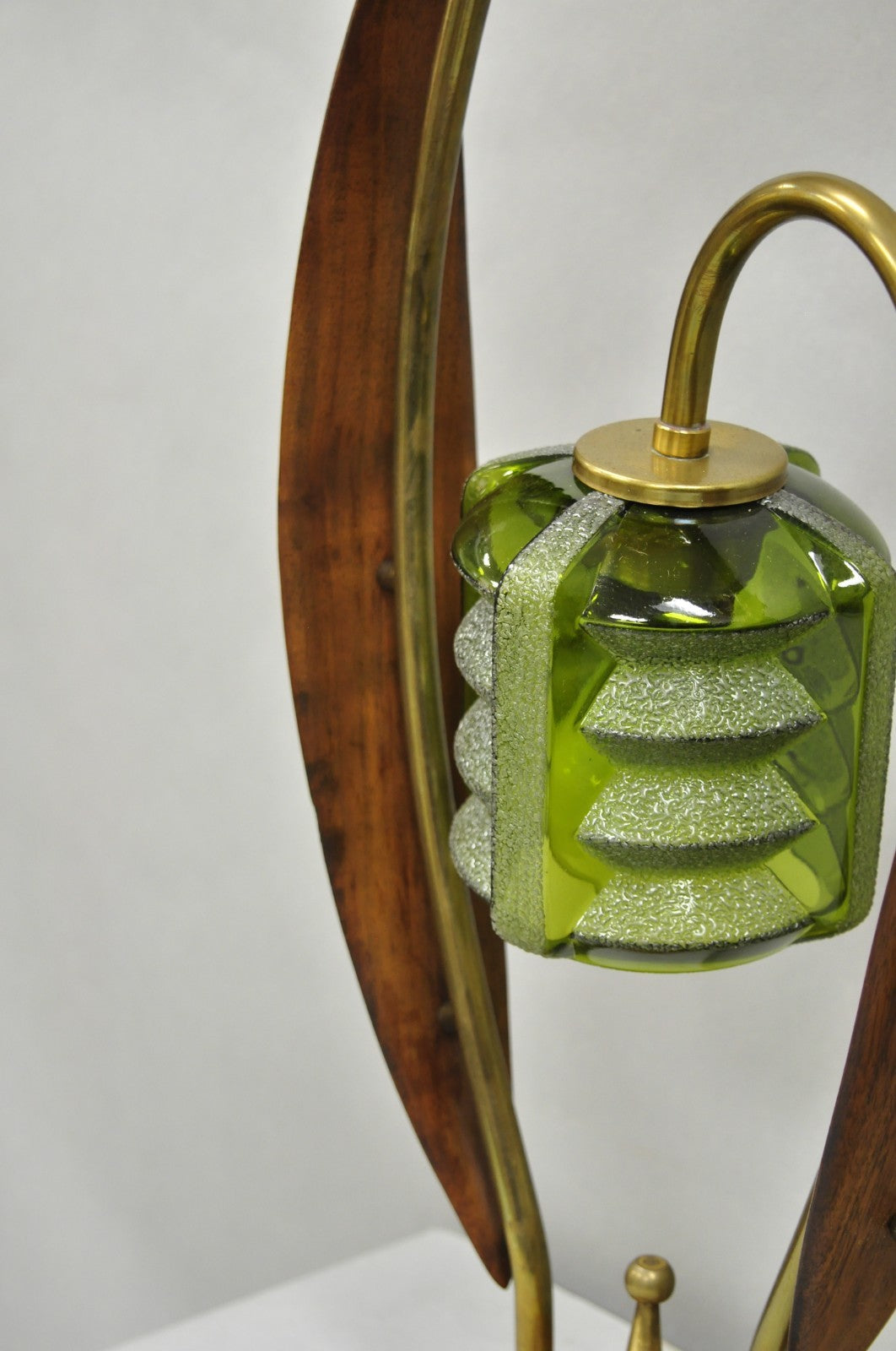 Vintage Mid Century Modern Walnut Tulip Flower Glass Shade Table Lamps - a Pair