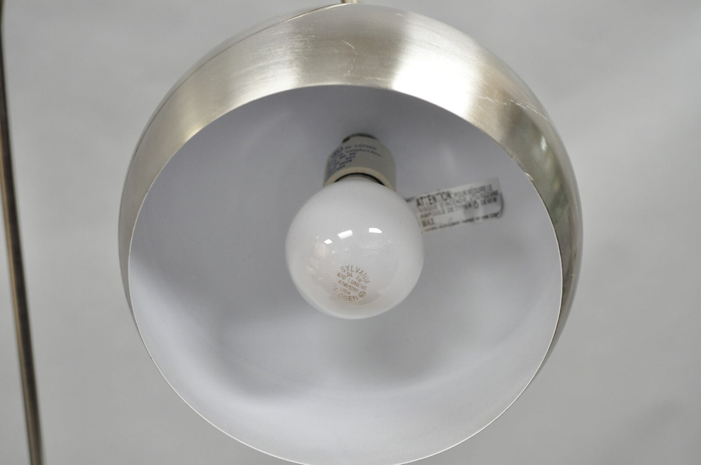 Contemporary Modern Satin Nickel Chrome Arc White Marble Base Desk Table Lamp