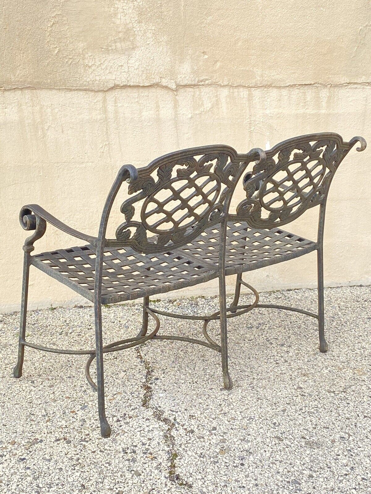 Tuscan Mediterranean Style Cast Aluminum Garden Patio Settee Loveseat