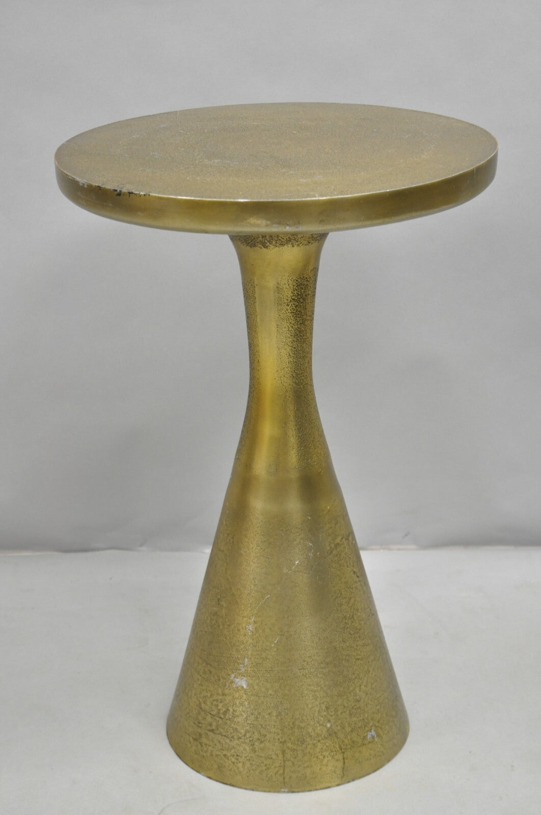 Modern Burnished Cast Metal Gold Sculptural Round Drinks Side Table