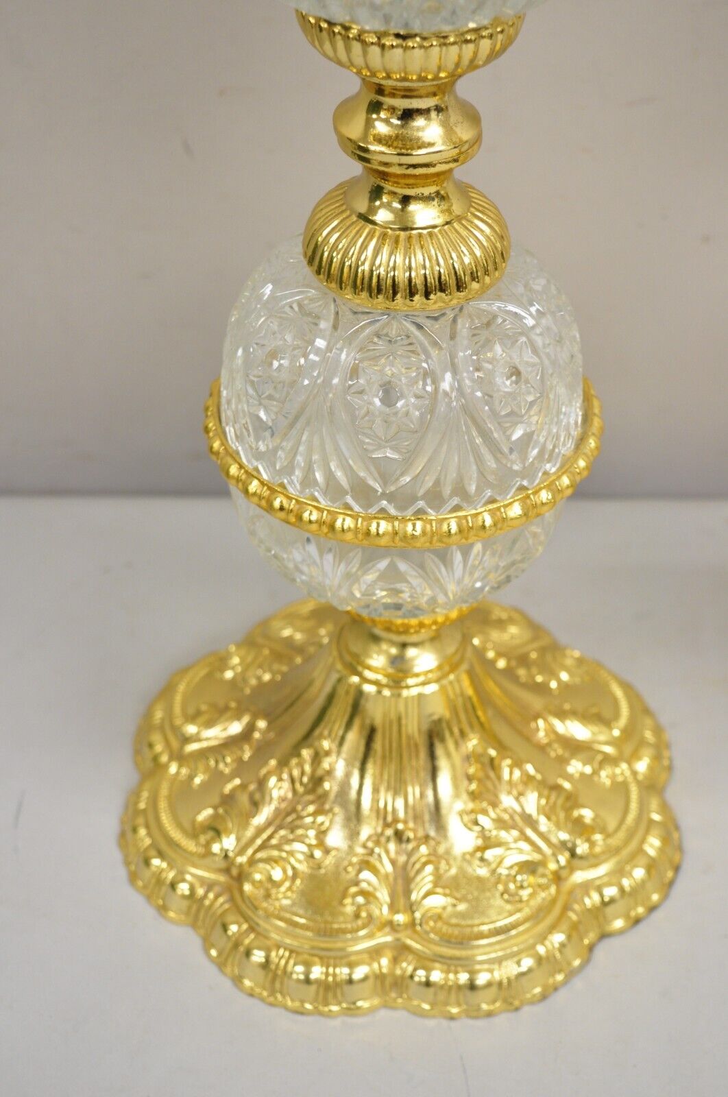 Vintage Italian Hollywoood Regency Gold Glass & Crystal Table Lamps - a Pair
