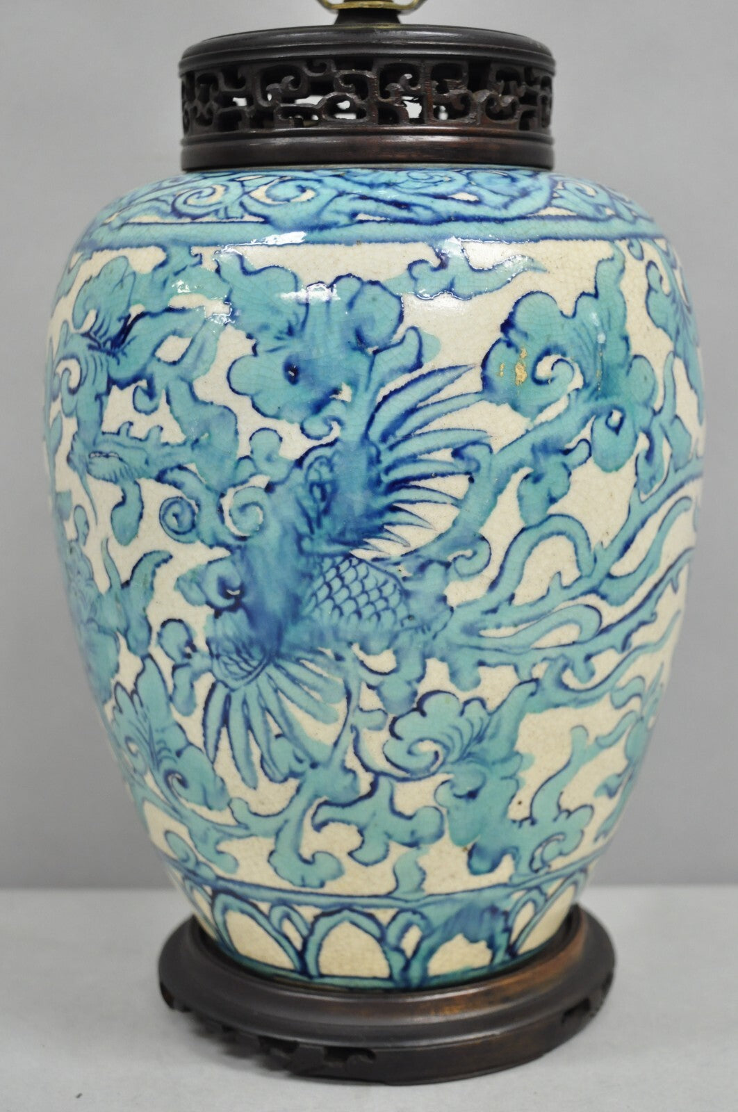Antique Chinoiserie Chinese Porcelain Blue Ginger Jar Oriental Table Lamp