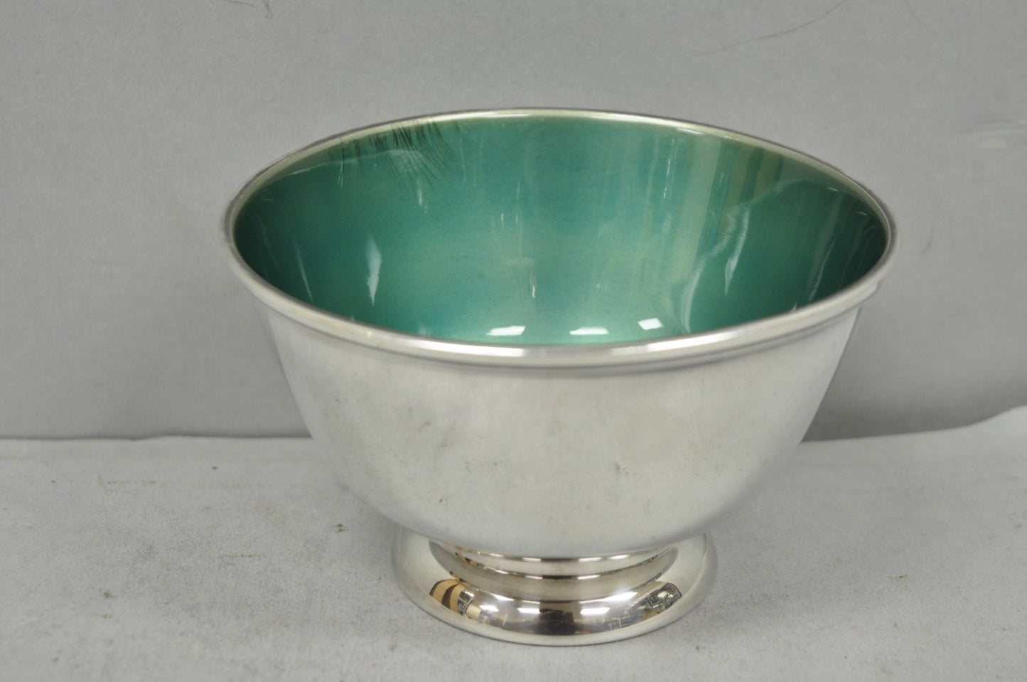 Vintage Towle Mid Century Modern Silver Plated Green Enamel Candy Nut Dish Bowl