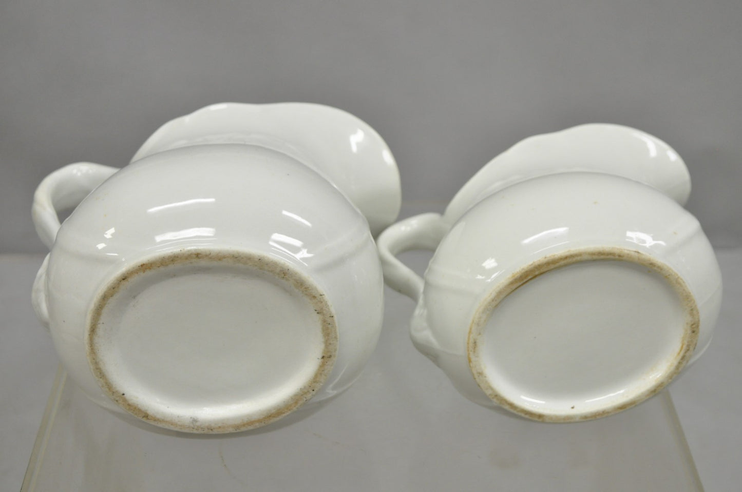 Vintage English Ironstone White Farmhouse Milk Water Pitchers - Set of 2