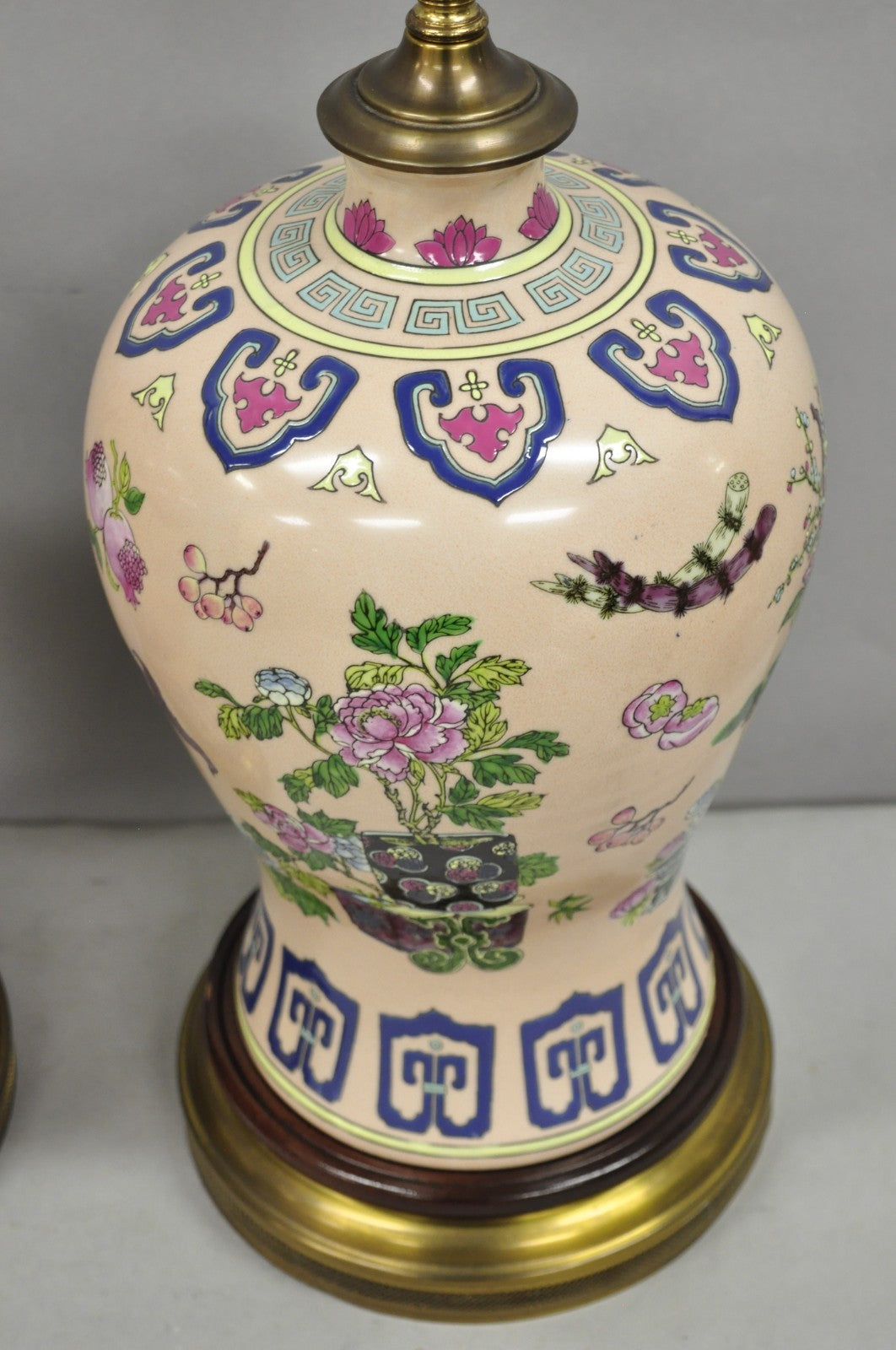 Vintage Chinoiserie Pink Porcelain Ginger Jar Jardinière Vase Table Lamp a Pair