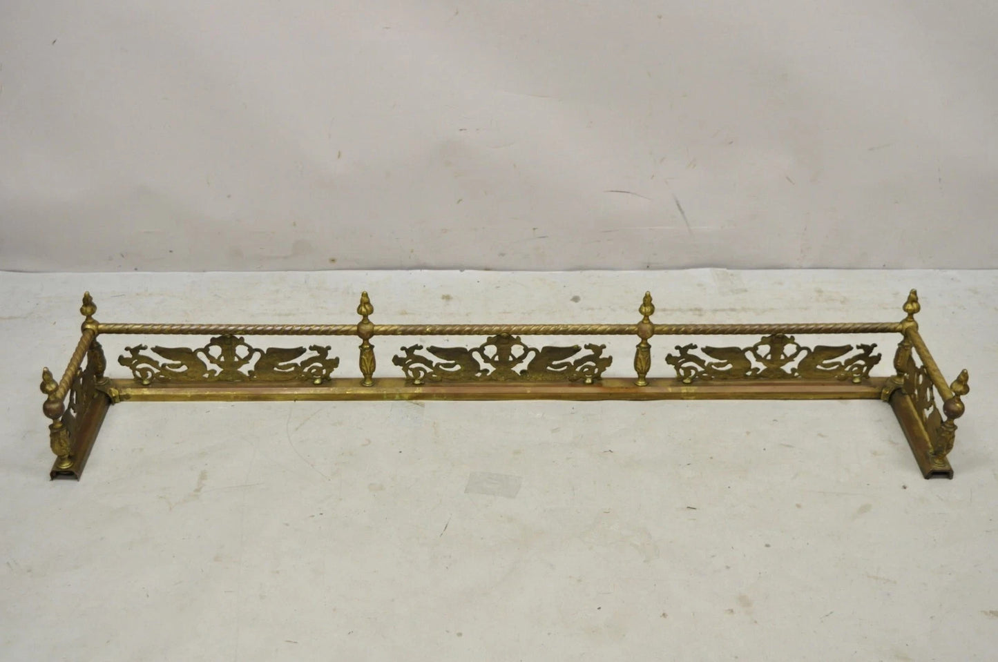 Antique Victorian Figural Swan Bird Twisted Brass 48" Fireplace Fender Surround