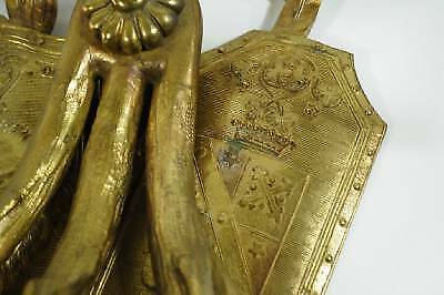 19th C French Bronze Acanthus Candle Holder Wall Sconce Coat of Arms Lion Shield