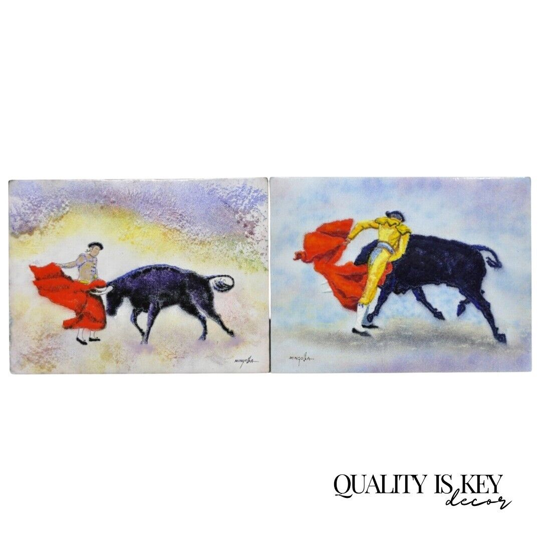 Dom Dominic Mingolla Enamel on Copper Painting Spanish Matador 9 x 12 - a Pair