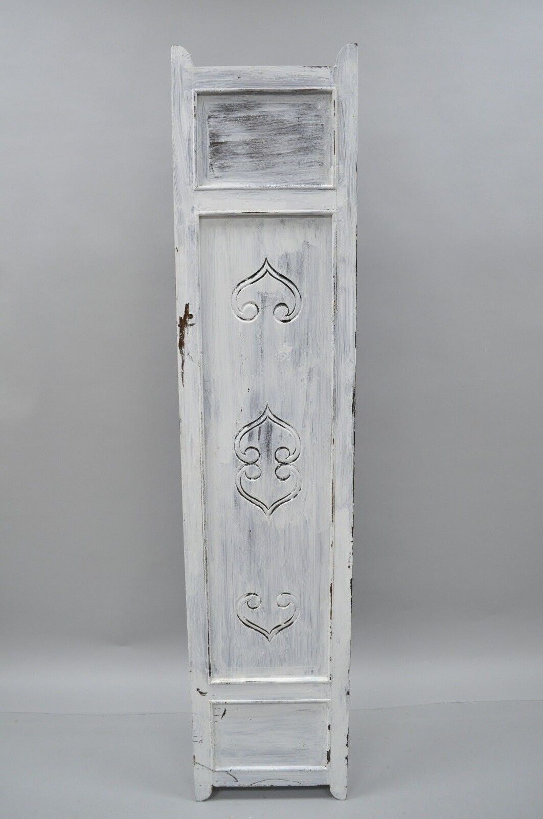 Boho Chic Oriental 4 Panel Screen White Distress Painted Wooden Room Divider