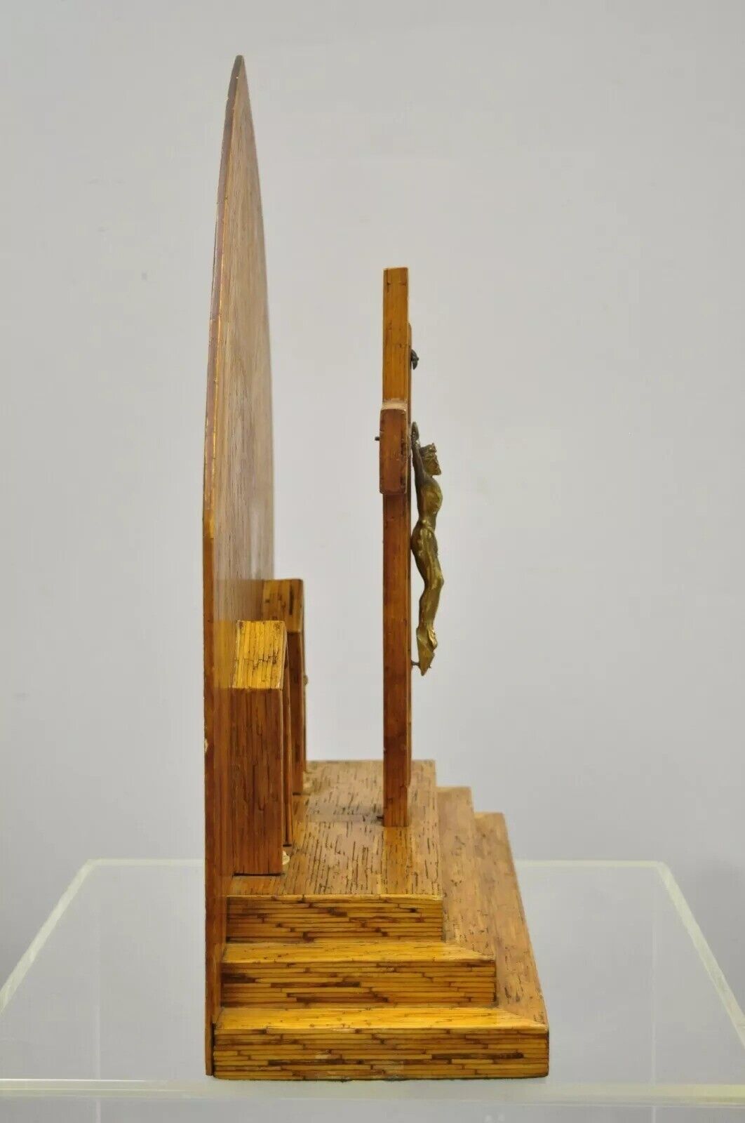 Vintage Folk Art Matchstick Prison Tramp Art Crucifix Jesus Christ Sculpture