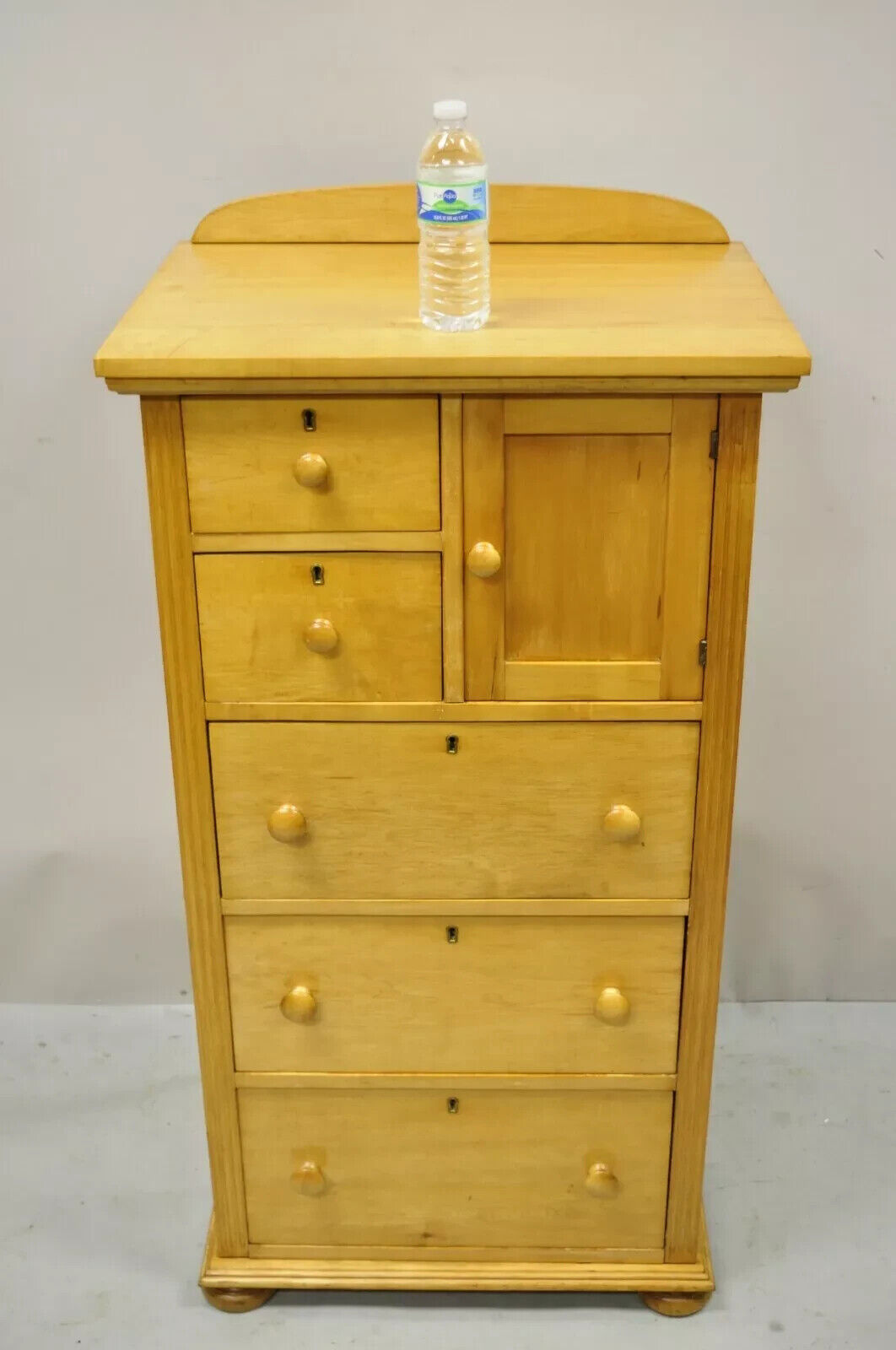 Antique Colonial Maple Wood Tall Lingerie Chest Washstand Bedroom Dresser