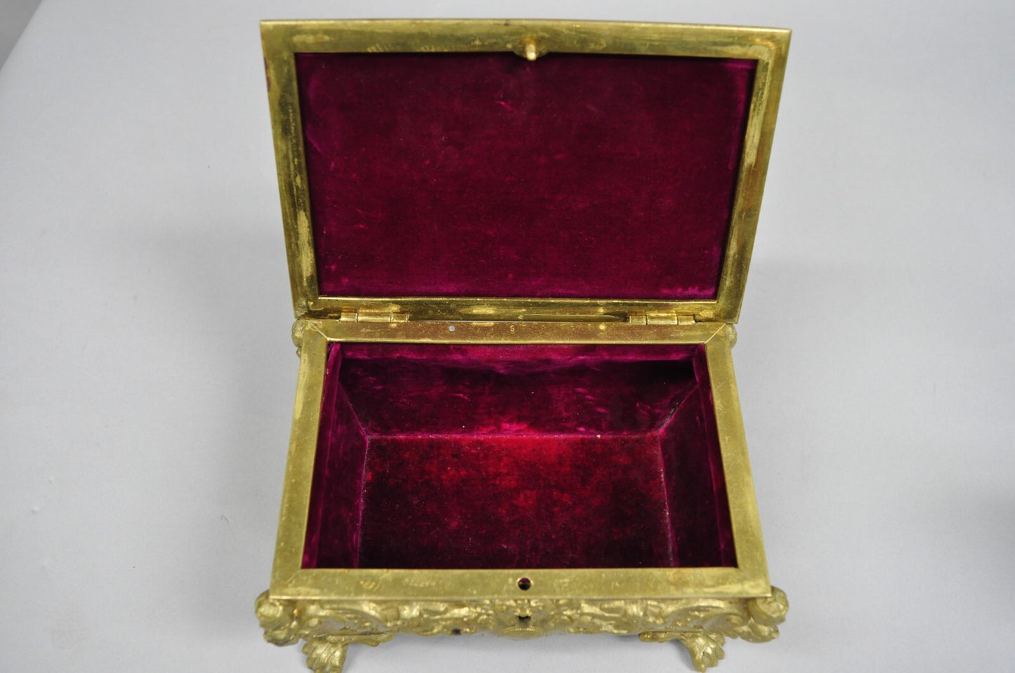 Antique French Renaissance Figural Bronze Casket Jewelry Box with Cherubs