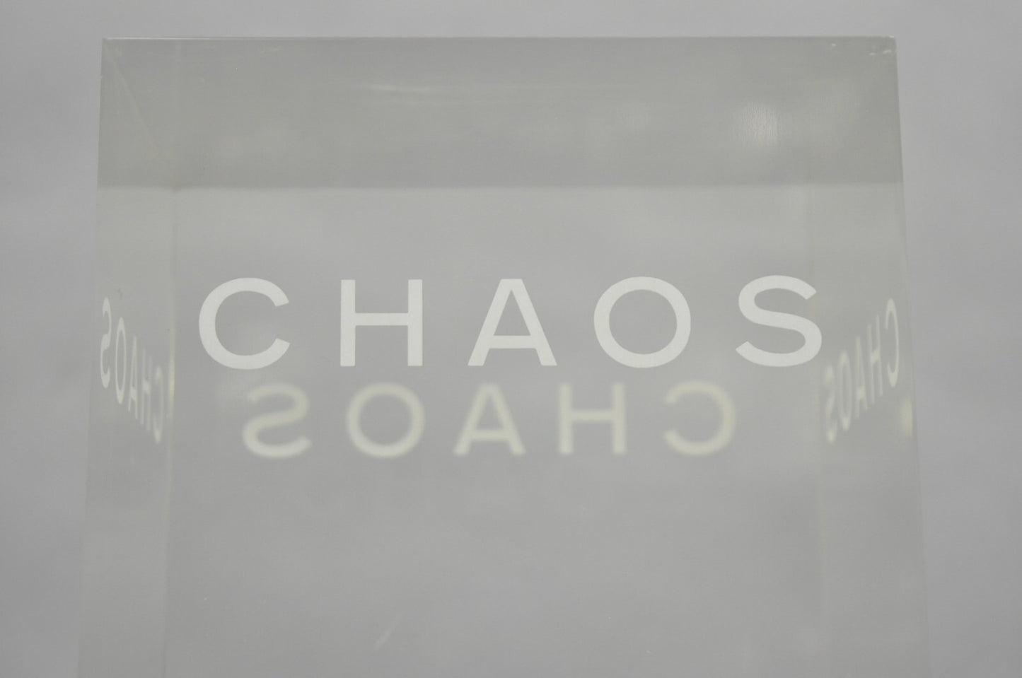 Donna Karan "Chaos" Heavy Acrylic Lucite Cube Perfume Retail Pedestal Display