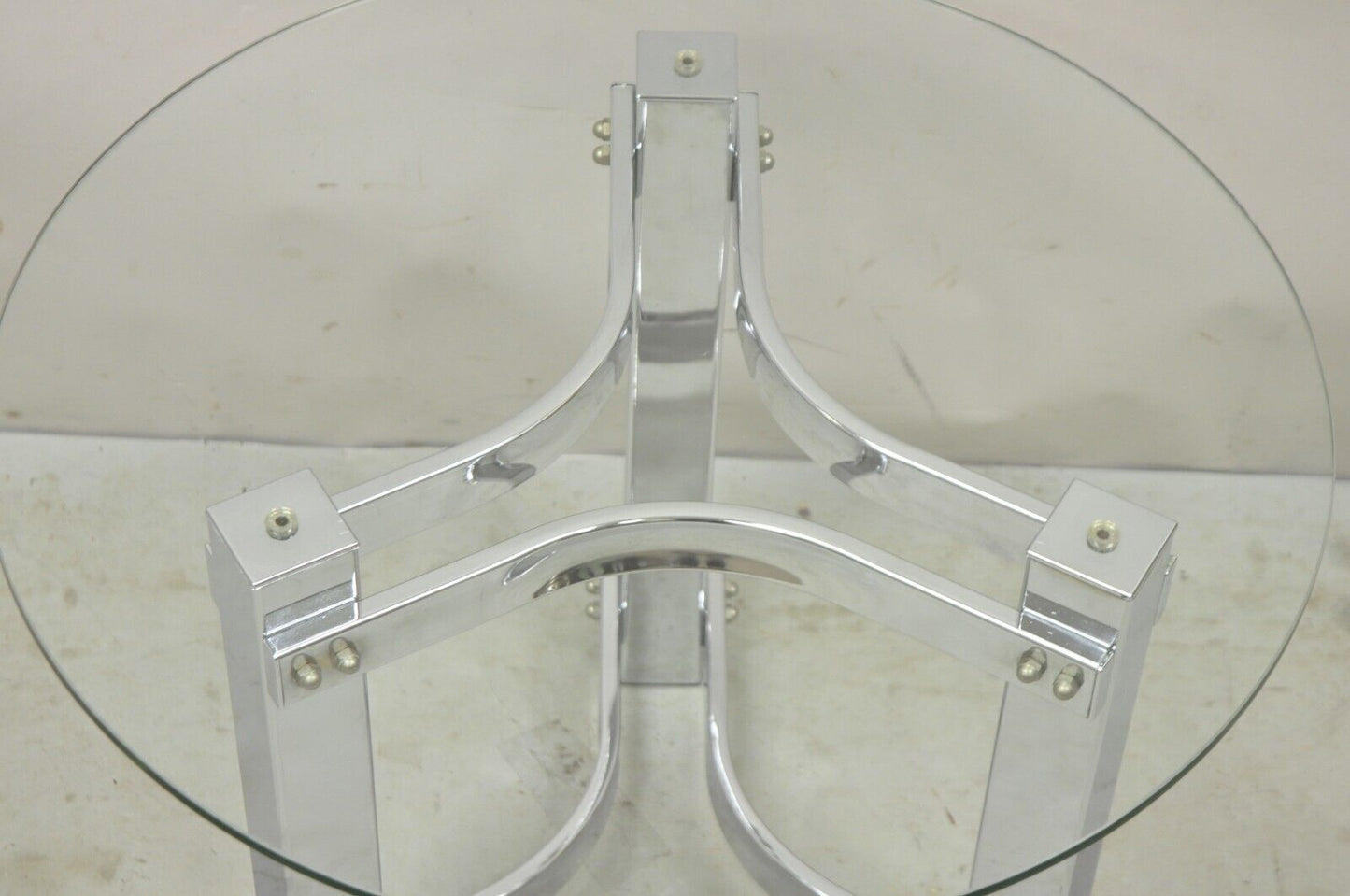 Vintage Chrome and Glass Mid Century Modern Space Age Round Accent Side Table