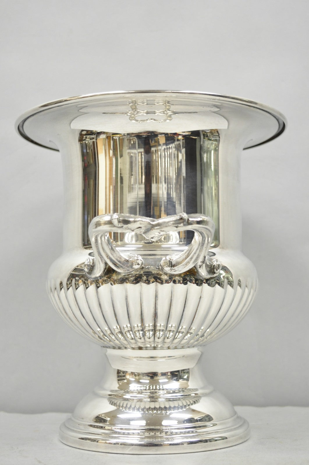 Vintage Regency Silver Plated Trophy Cup Urn Ribbed Champagne Chiller Ice Bucket