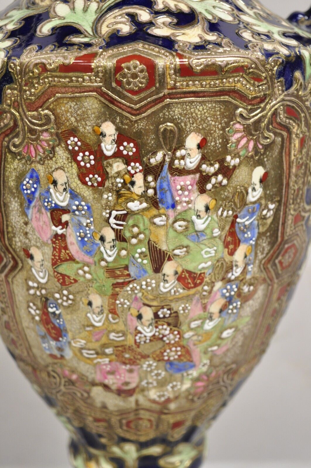 Antique Japanese Chinoiserie Blue Floral Porcelain "Wiseman" Large Table Lamp
