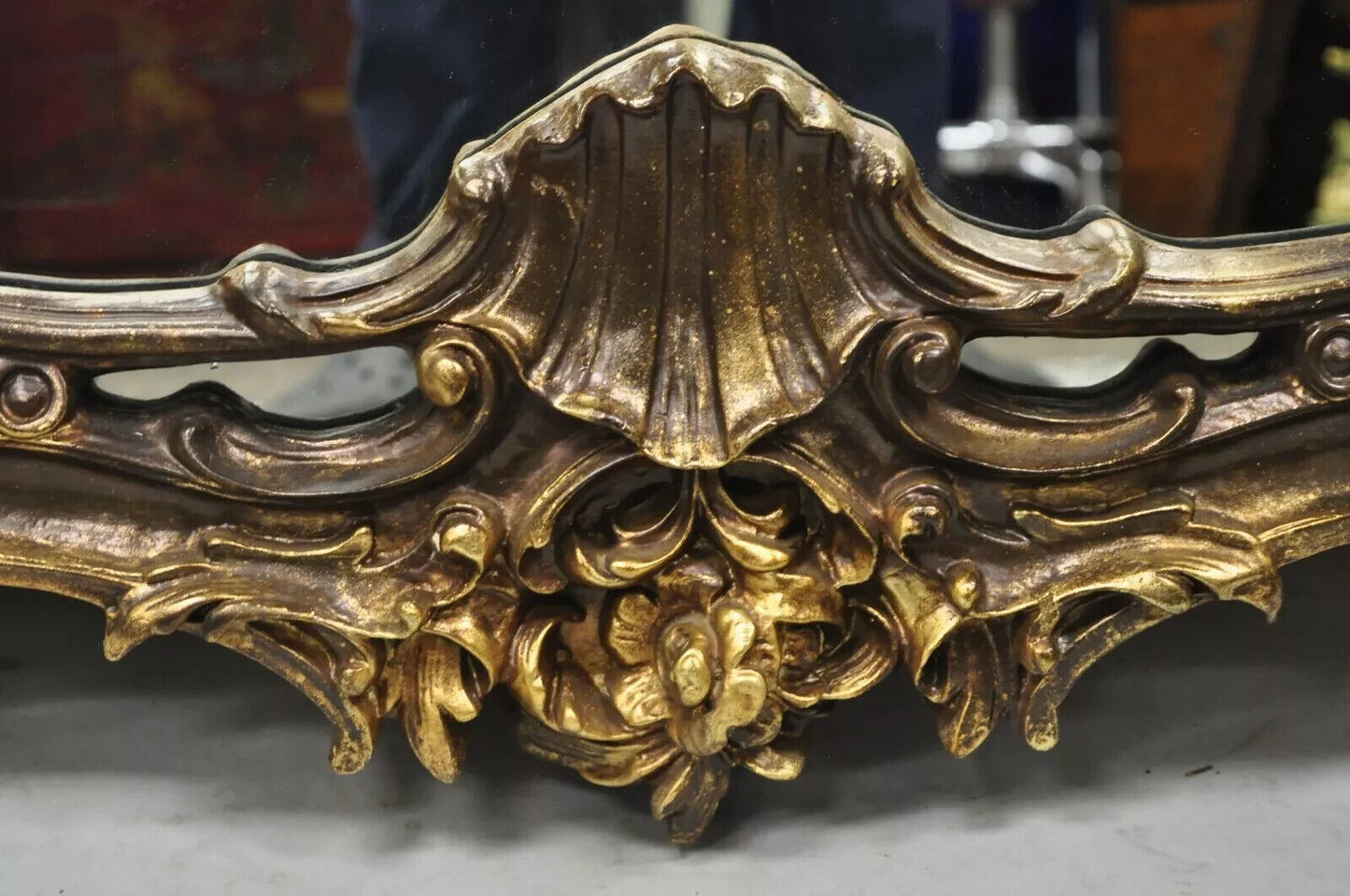 Vintage Italian Gothic Baroque Style Gold Hollywood Regency Large Wall Mirror