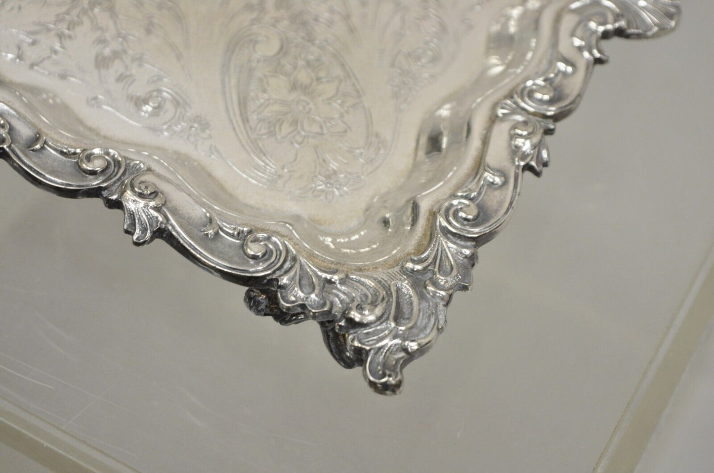 Vintage Birmingham Victorian Style Silver Plated Ornate Square Platter Tray