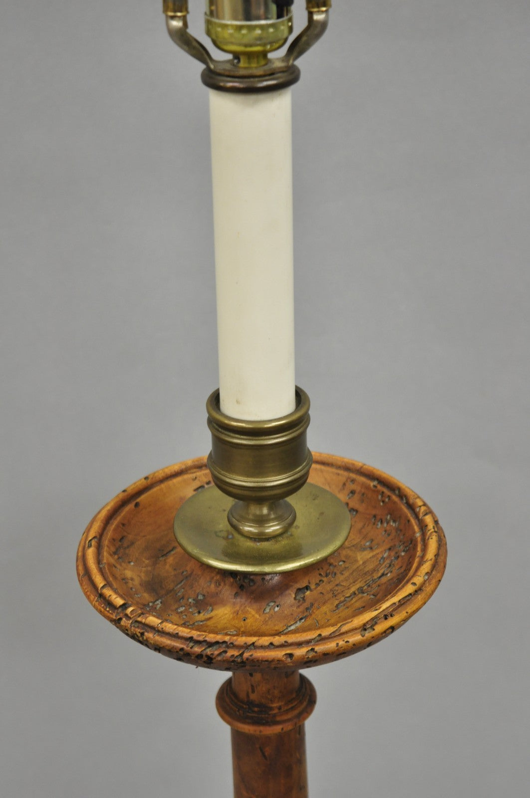Vintage French Country Carved Wood Distressed Candlestick Floor Lamp by Chapman