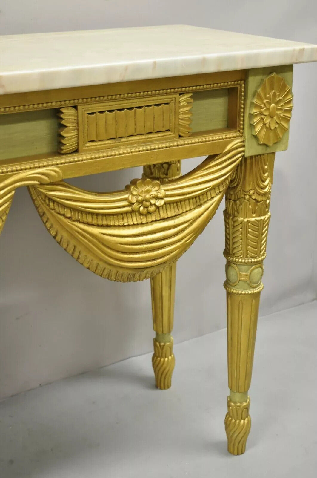 Italian Regency Neoclassical Green Gold Marble French Louis XVI Console Table