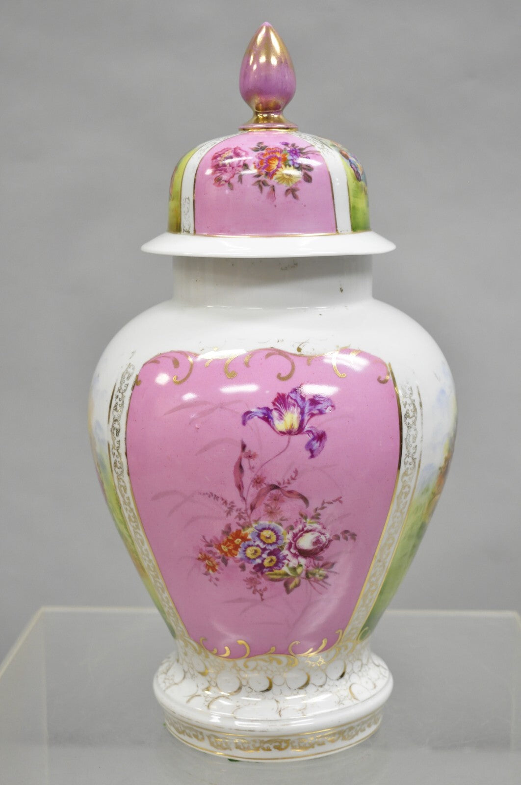 Antique Francois Boucher Victorian Pink Porcelain Lidded Urn or Covered Vase