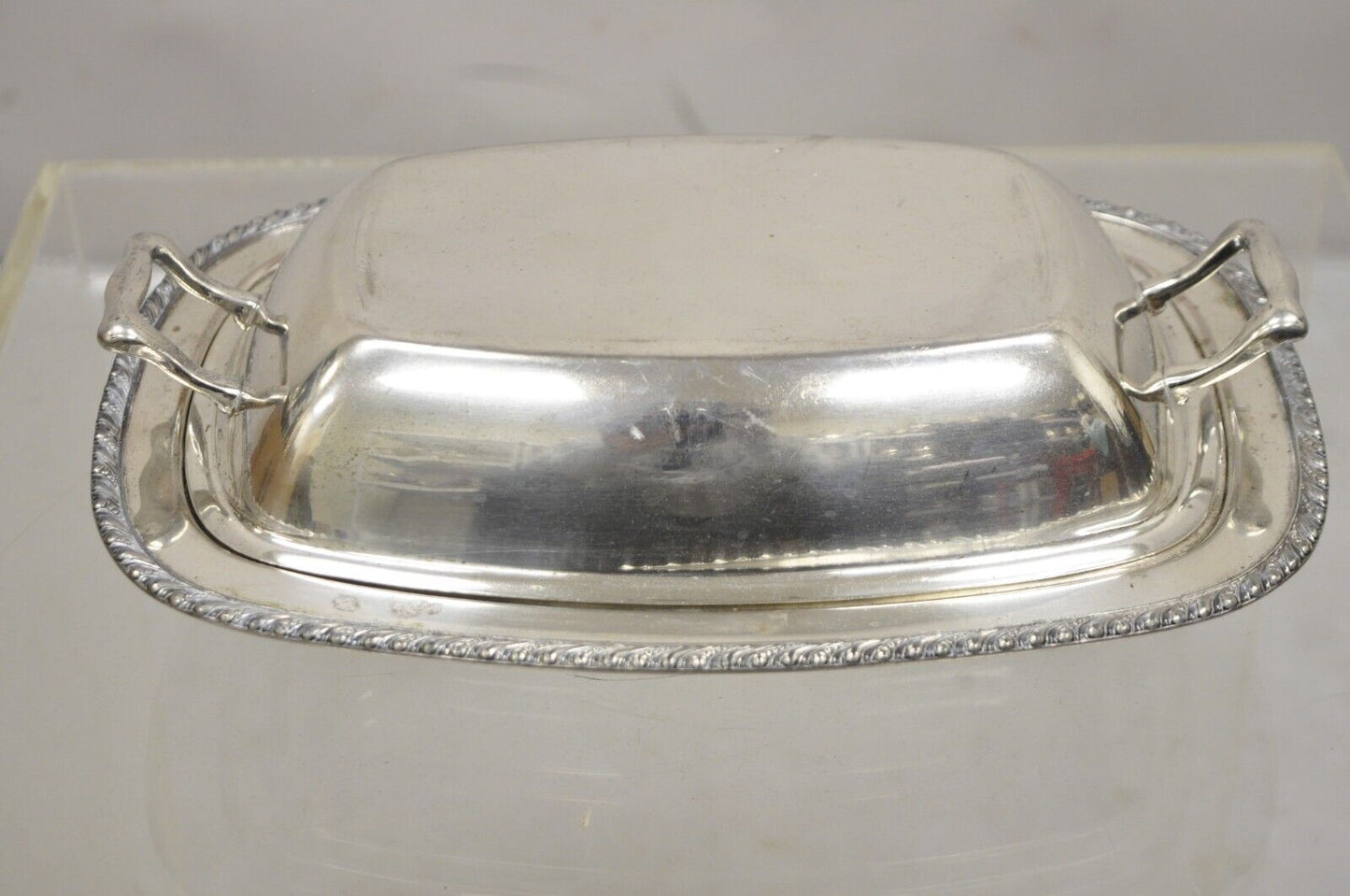 Vintage World Silver on Copper Lidded Vegetable Serving Platter with Handles