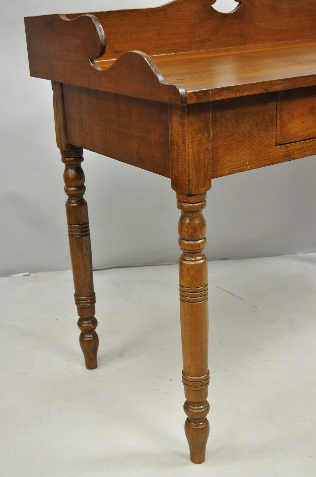 Antique Primitive Colonial Pine Wood 1 Drawer Work Table Desk w/ Backsplash