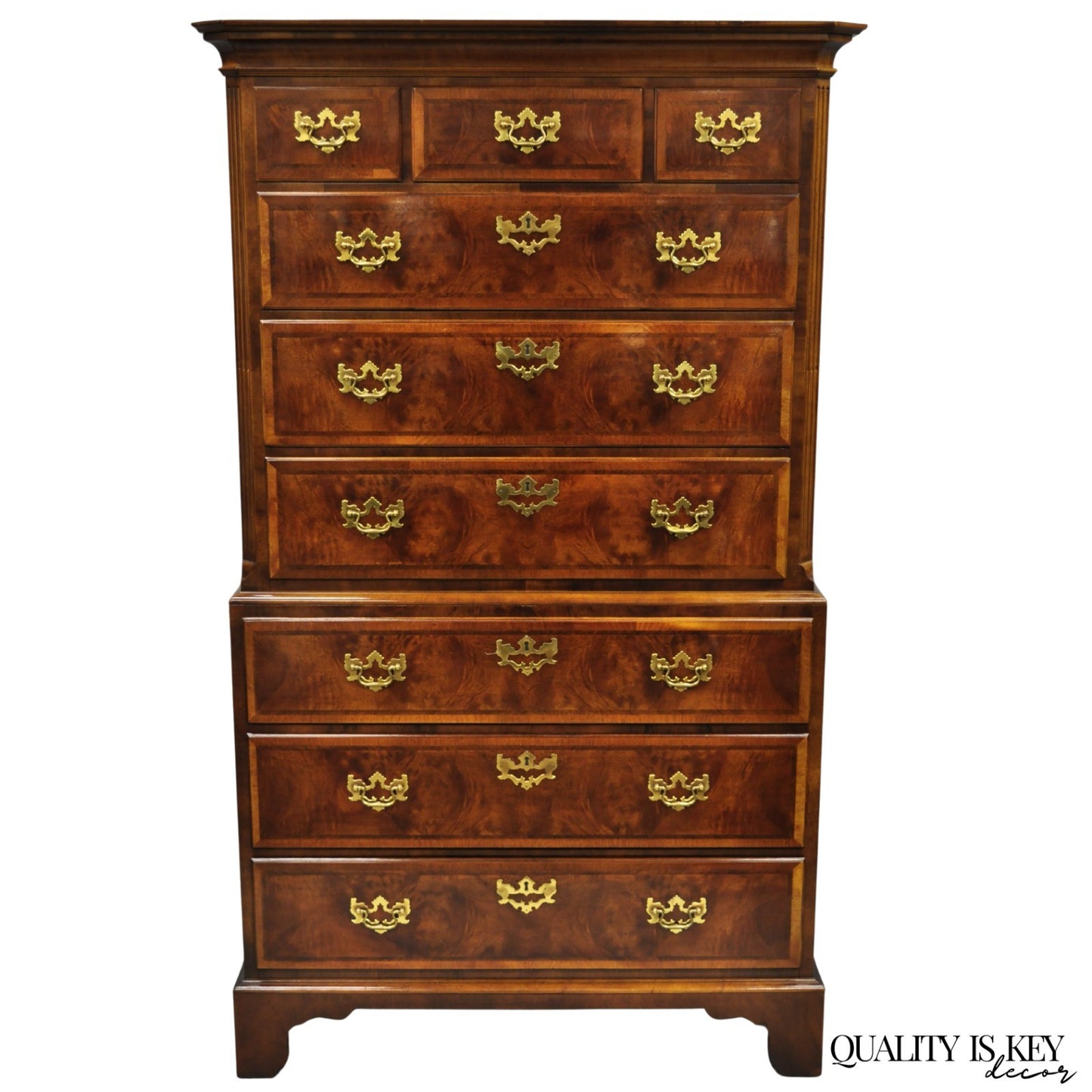 Henredon Aston Court Burl Wood Georgian Mahogany Tall Chest Highboy Dresser