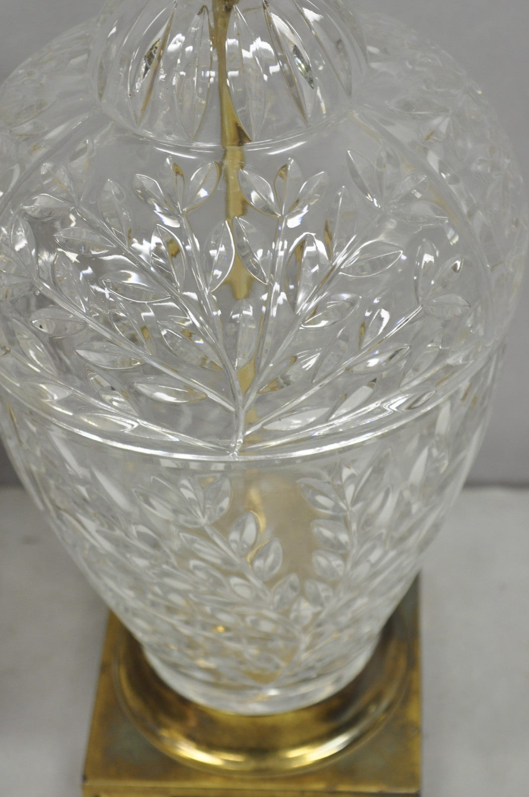 Vintage Chinoiserie Heavy Leaded Glass Wheat Sheaf Ginger Jar Table Lamps, Pair