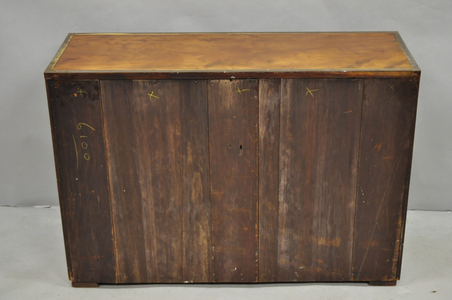 Antique English 4 Drawer Brass Banded Burr Walnut Campaign Chest Dresser