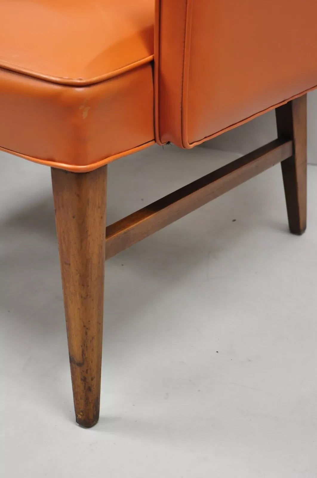 Vintage Mid Century Modern Walnut Jens Risom Style Orange Lounge Chairs -a Pair