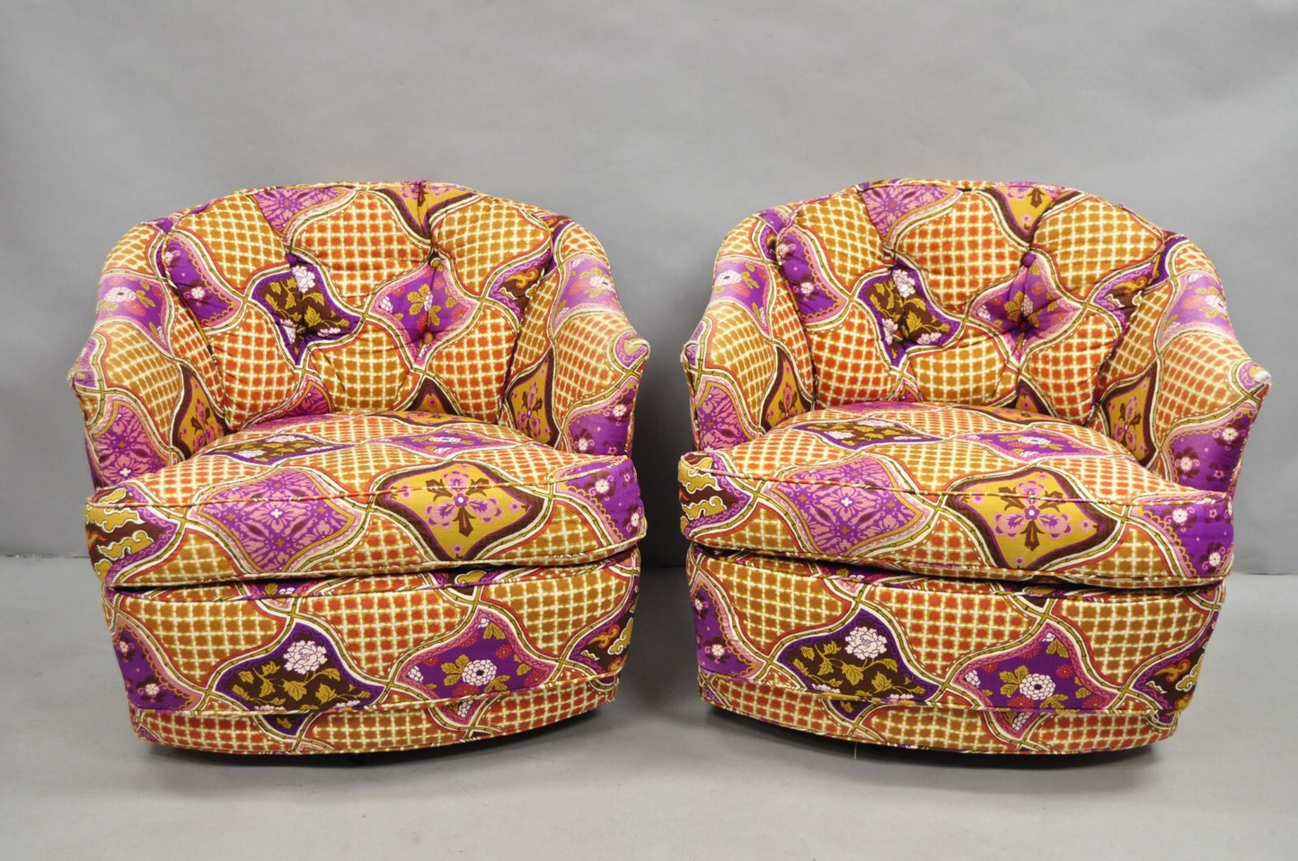 Vintage John Stuart Mid Century Modern Purple Barrel Back Club Lounge Chair Pair