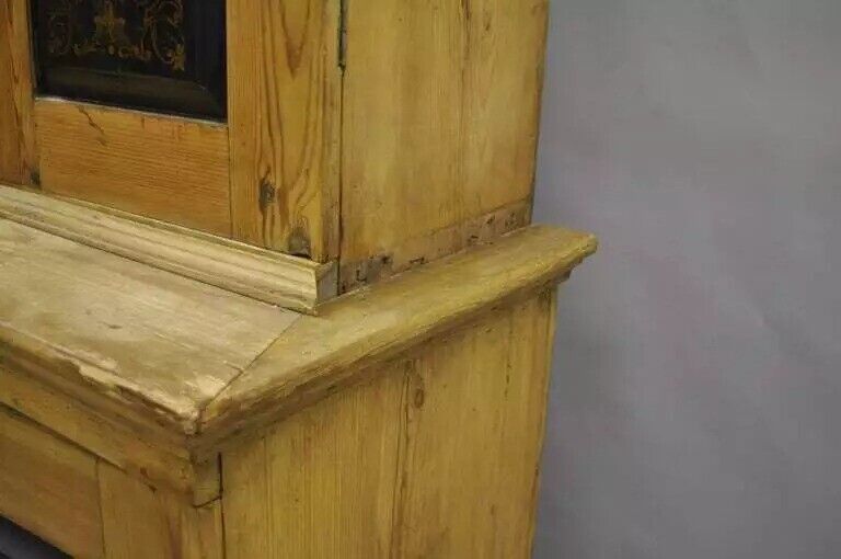 Antique Country French Neoclassical Putti Painted Pine Cupboard Cabinet Hutch