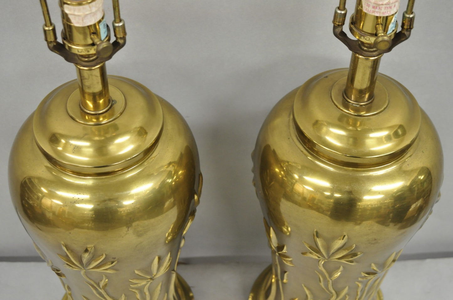 Vintage Ethan Allen Brass Jardiniere Tulip Flower Chinoiserie Table Lamps a Pair