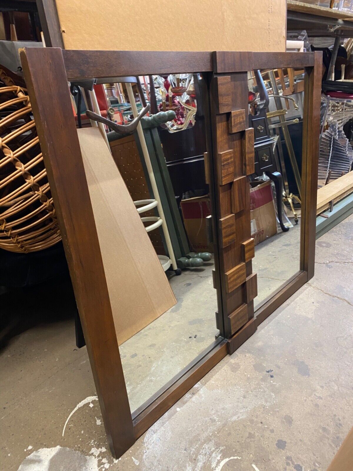 Lane Brutalist Cubist Vintage Mid Century Modern Walnut Rectangular Mirror