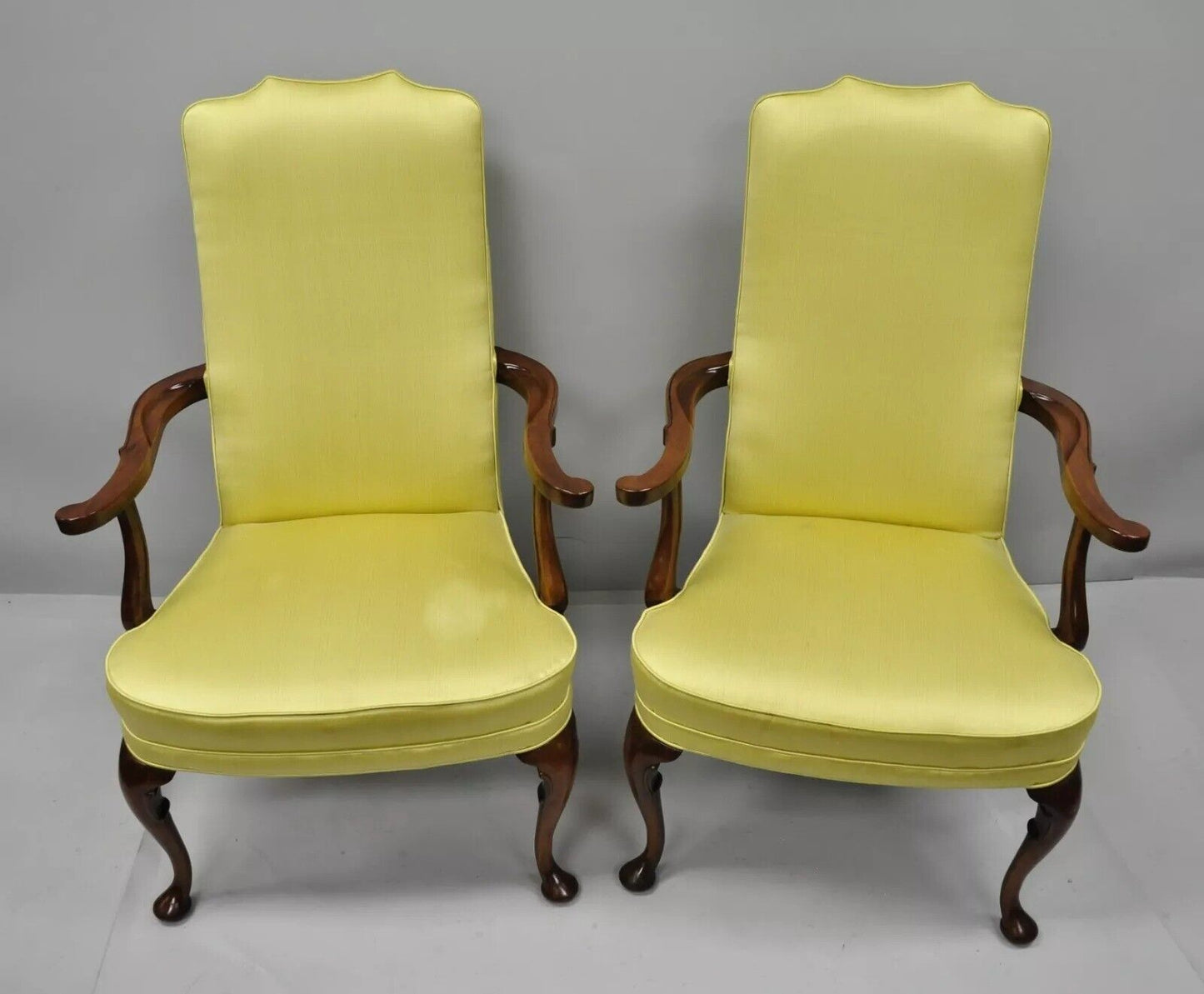 Vintage Southwood Queen Anne Style Mahogany Library Arm Chairs - a Pair