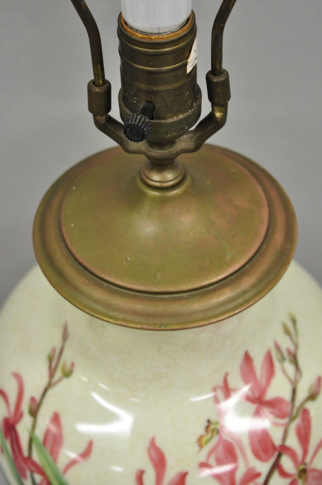 Vintage Art Nouveau Style Pink Flower Painted Porcelain Table Lamp by Wildwood
