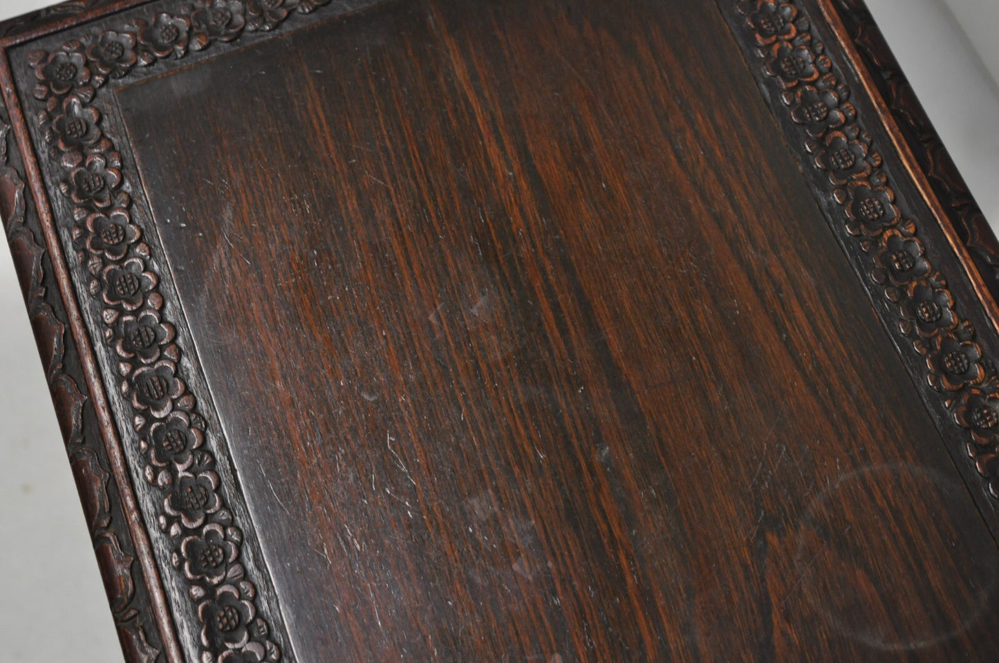 Antique Chinese Carved Rosewood Figural Nesting Side Tables w/ Drawer - 4 Pcs