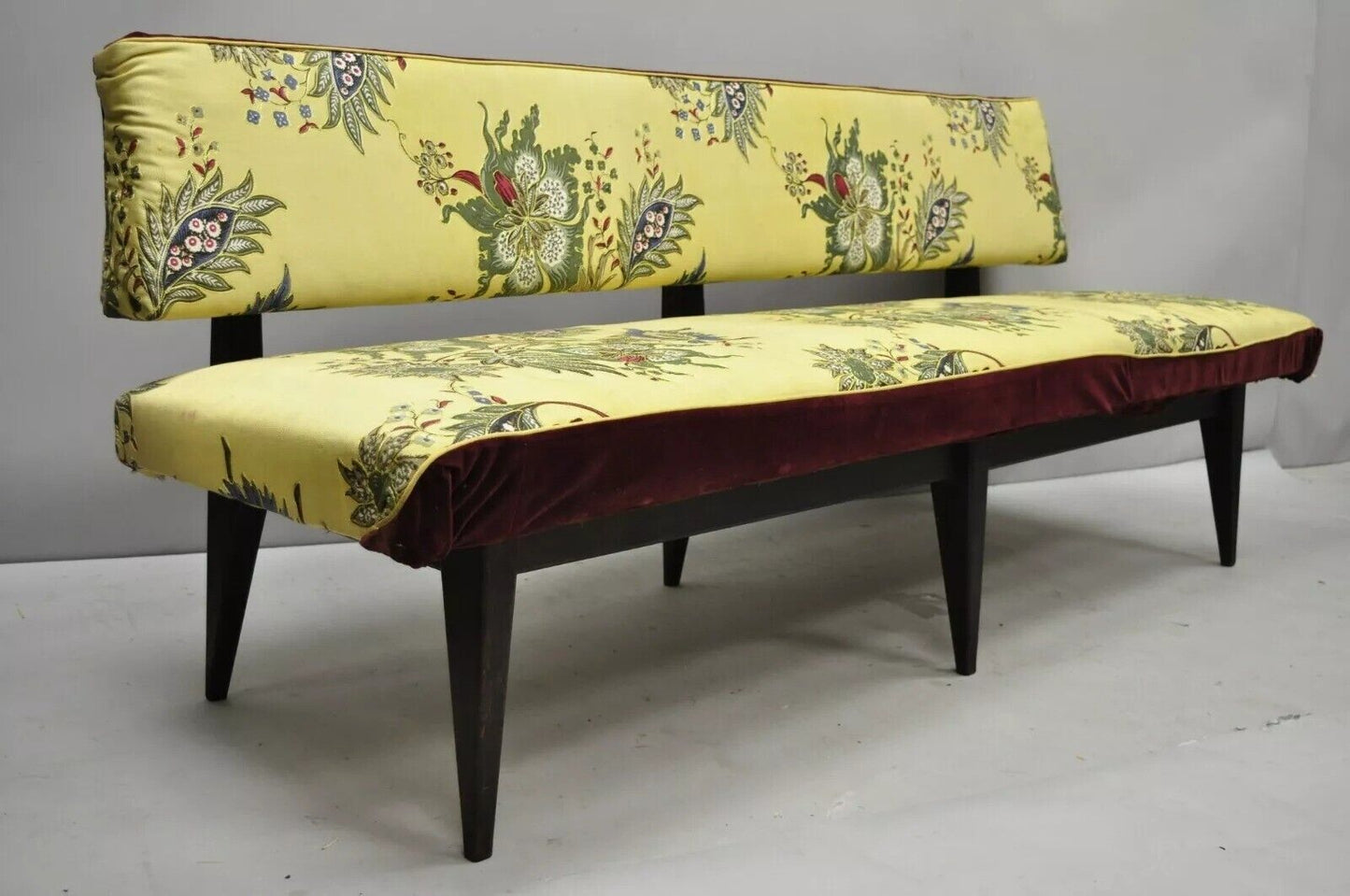 Mid Century Italian Modern Oak Wood Banquette Settee Bench After Paolo Buffa
