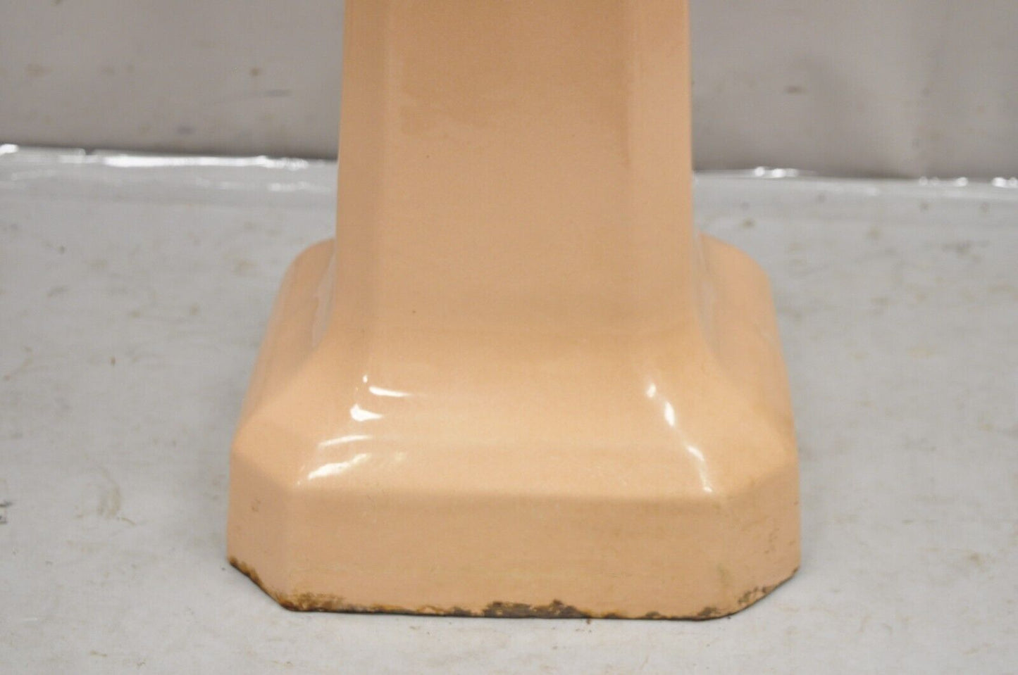 Vintage Mid Century Porcelain Enamel Salmon Pink Bathroom Pedestal Sink