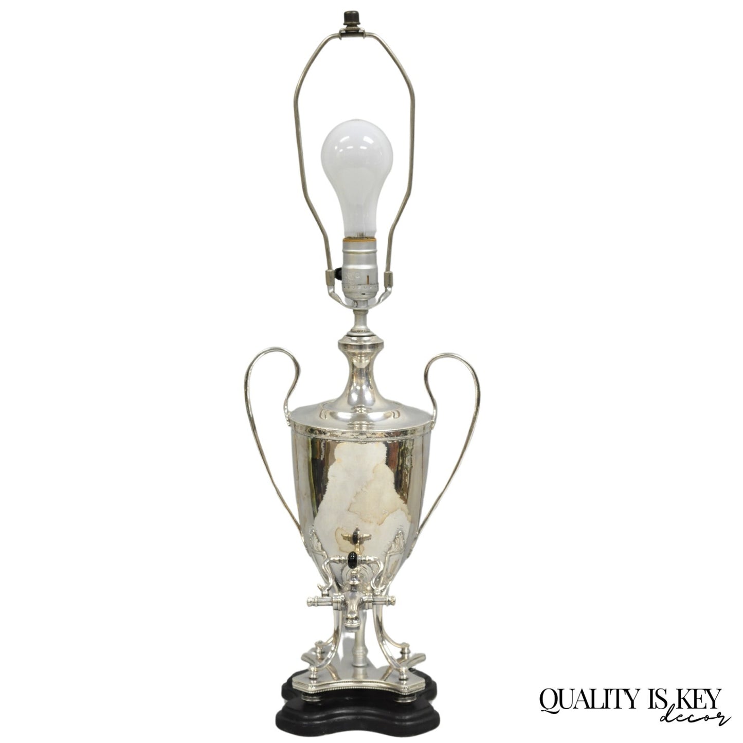 Vintage English Georgian Silver Plated Urn Trophy Cup Samovar Table Lamp