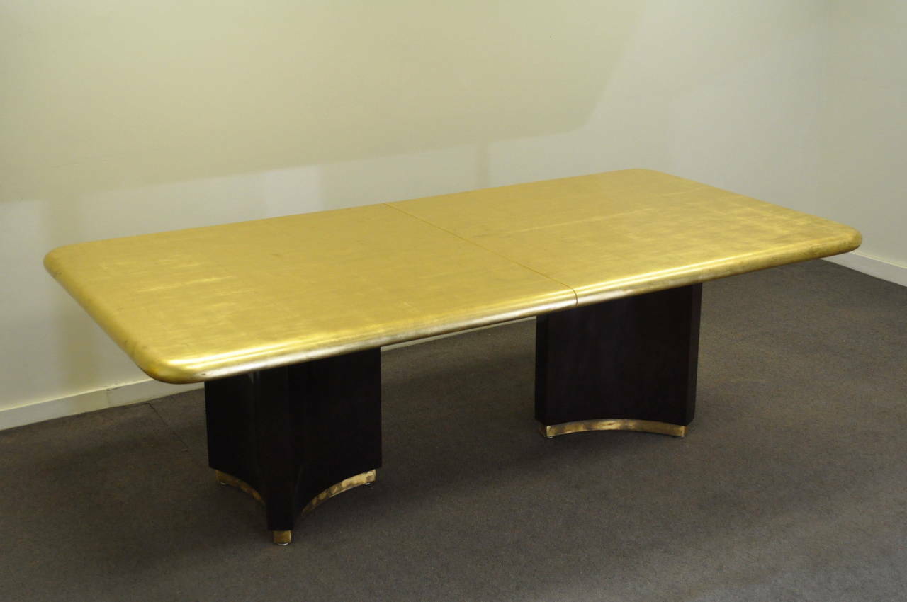 Art Deco Maison Jansen Style Custom Gold Leaf Extension Dining Conference Table