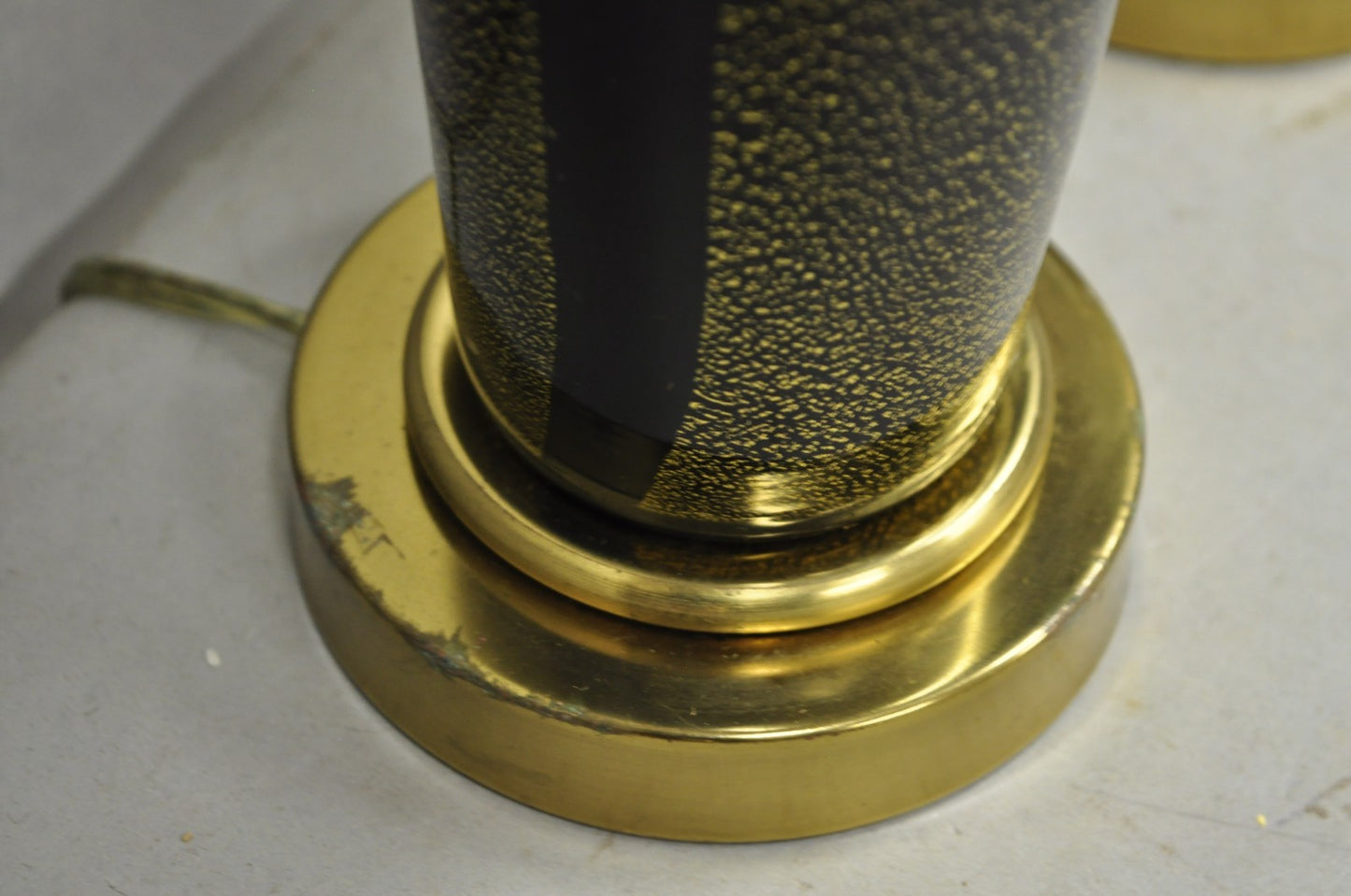 Vintage Mid Century Modern Black Glass w/ Gold Speckles Urn Table Lamps - a Pair