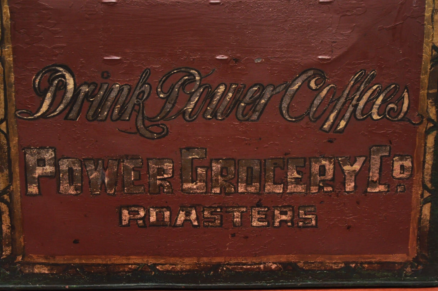Antique Power Coffee Tin Rolltop Red Tea Hopper General Store Spice Bin Display