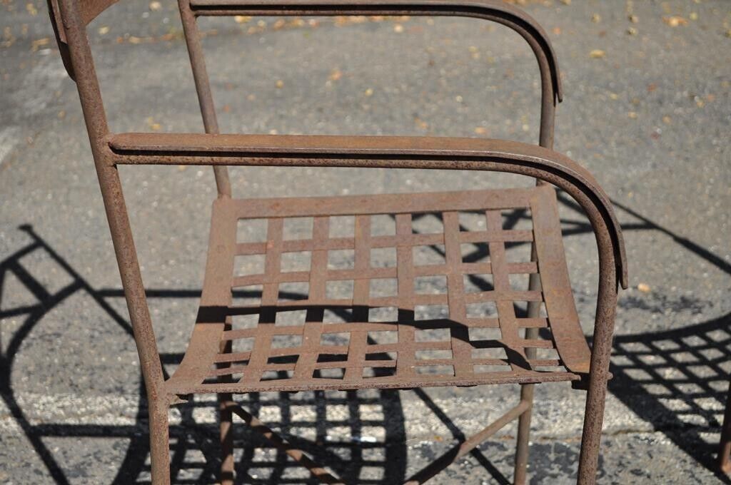 Vtg Neoclassical Regency Style Iron X Form Stretcher Garden Arm Chairs - a Pair